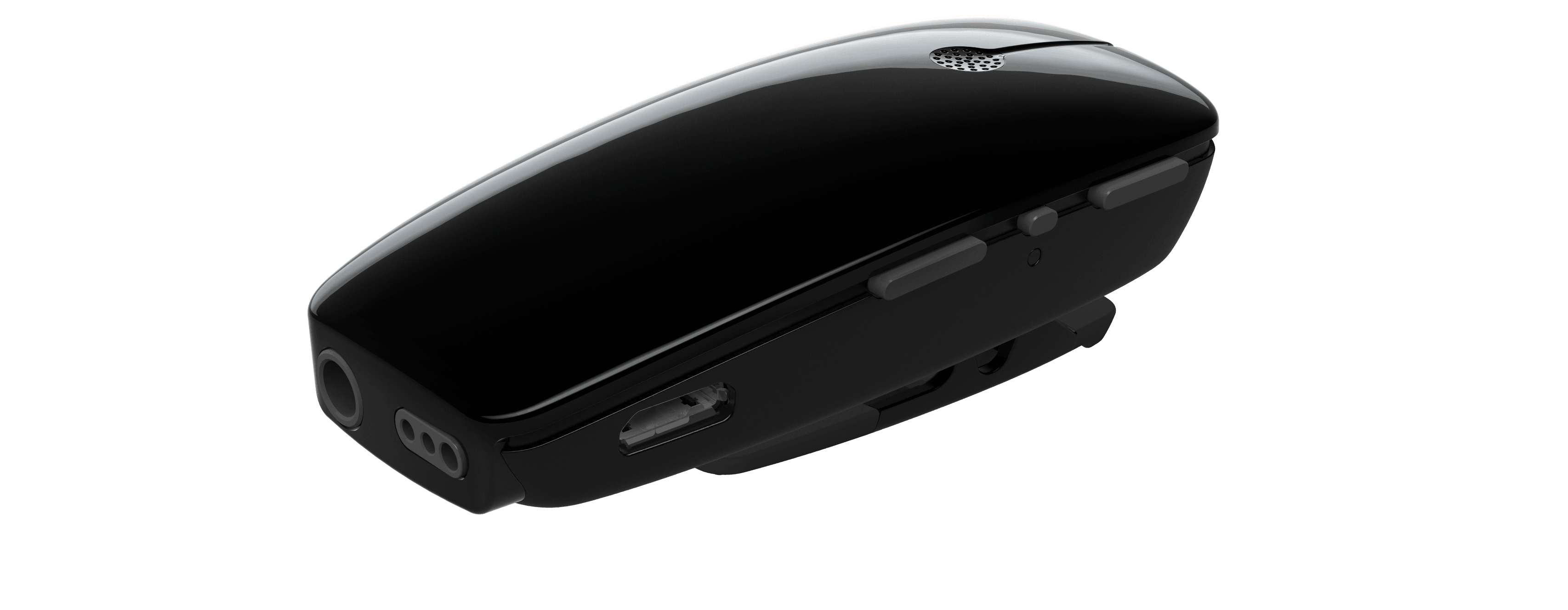 Side view of The Beltone myPAL, The Beltone myPAL Pro, a small portable microphone you hand over to the person you want to hear. 