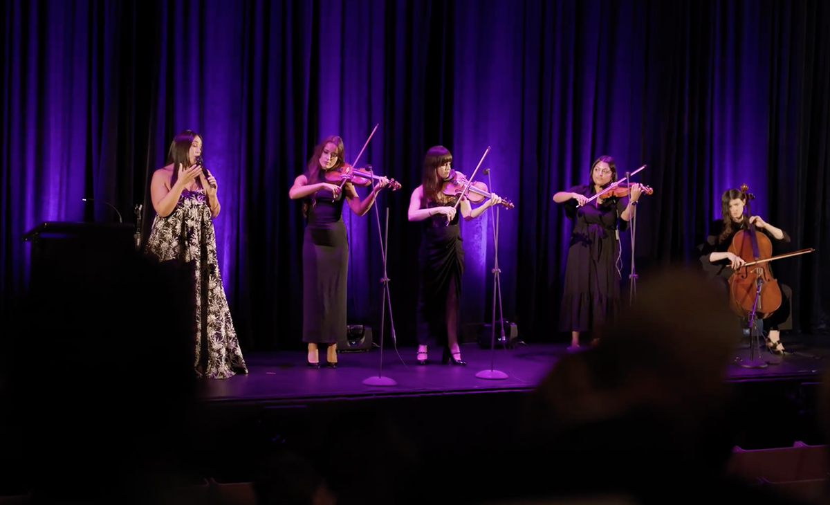 Musicians performing on stage in a live concert setting