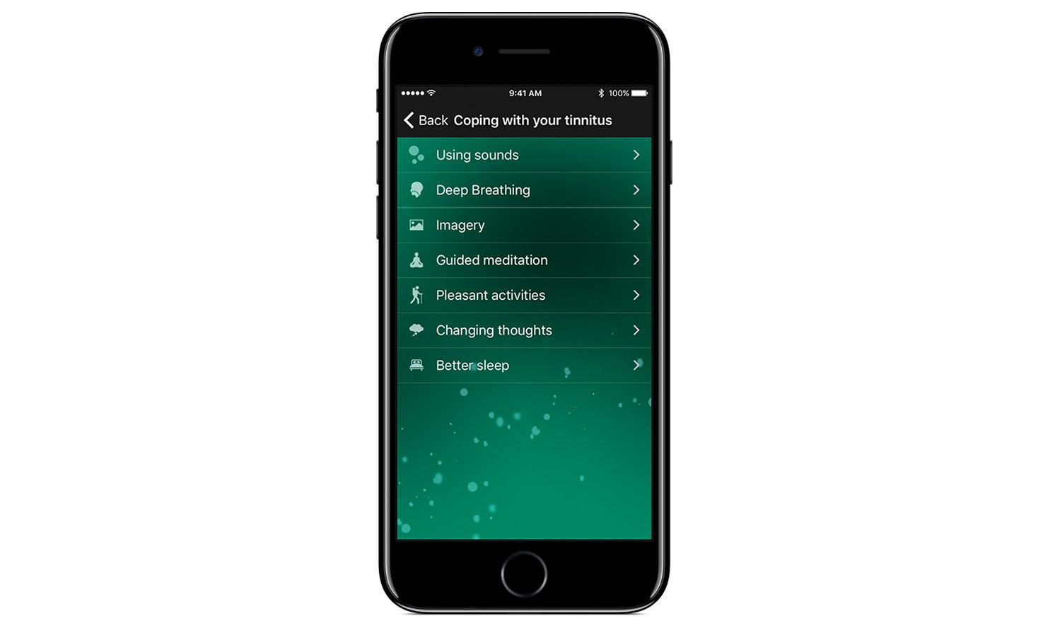 ReSound Relief appskärm: hantera tinnitus.
