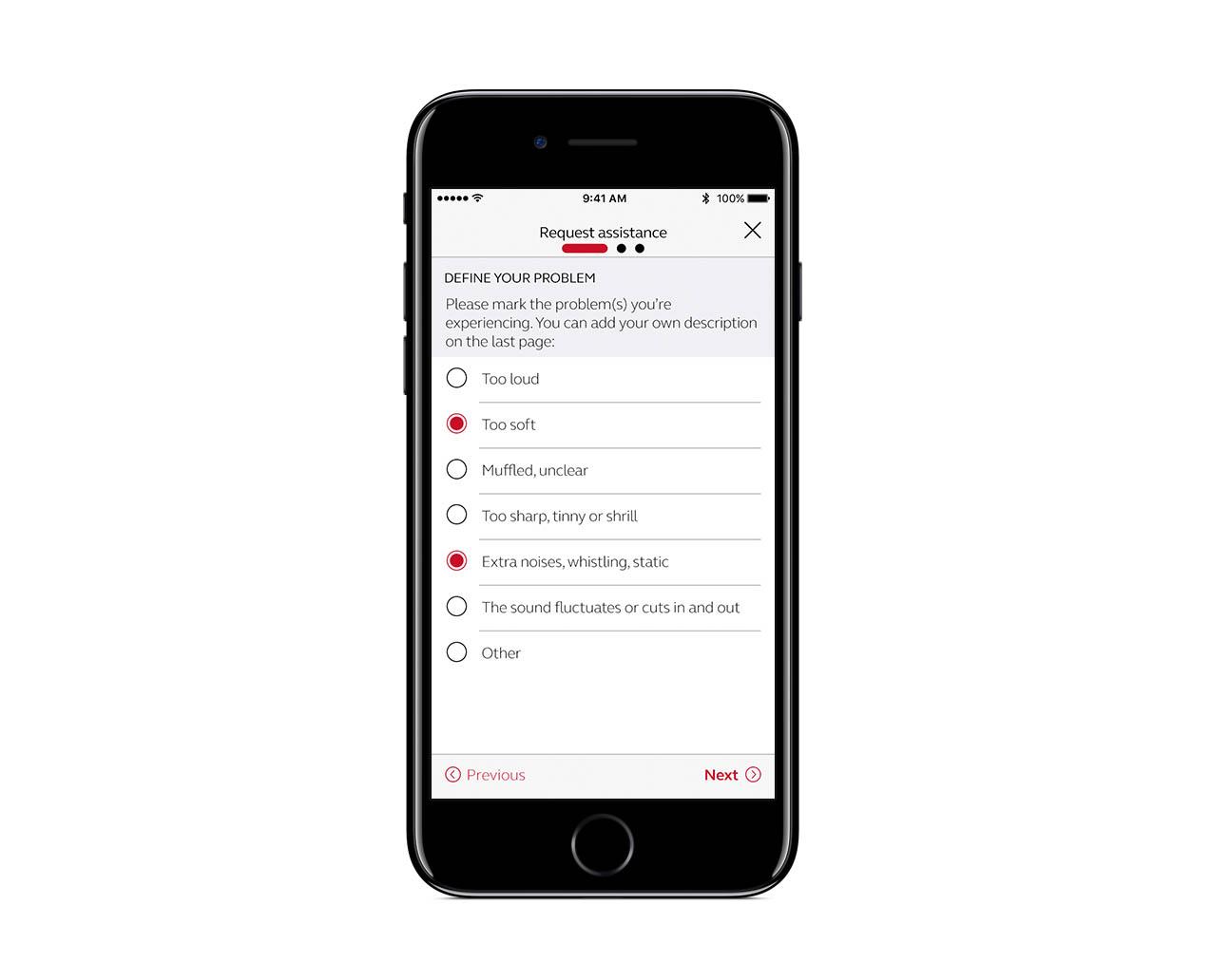 Pantalla de aplicación ReSound Assist: ajuste remoto.