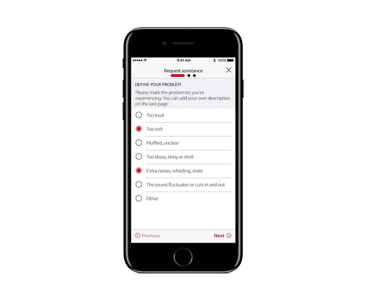 Pantalla de aplicación ReSound Assist: ajuste remoto.