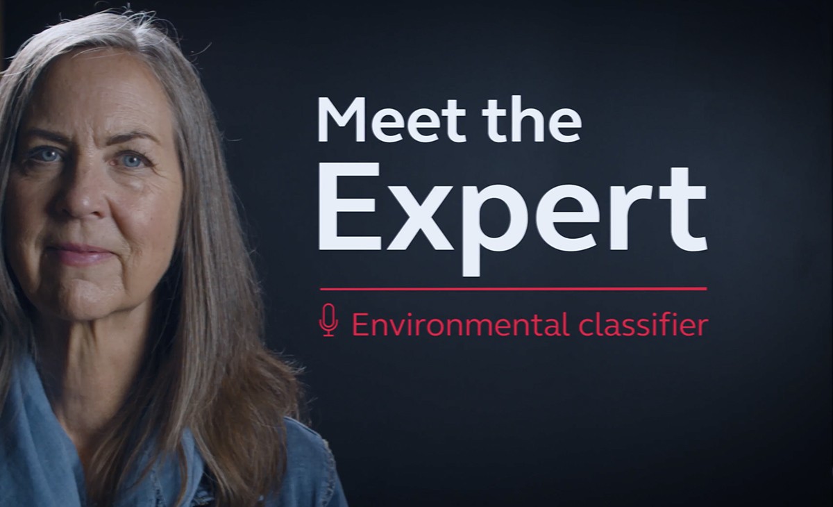 Woman with text overlay reading Meet the Expert Environmental classifier