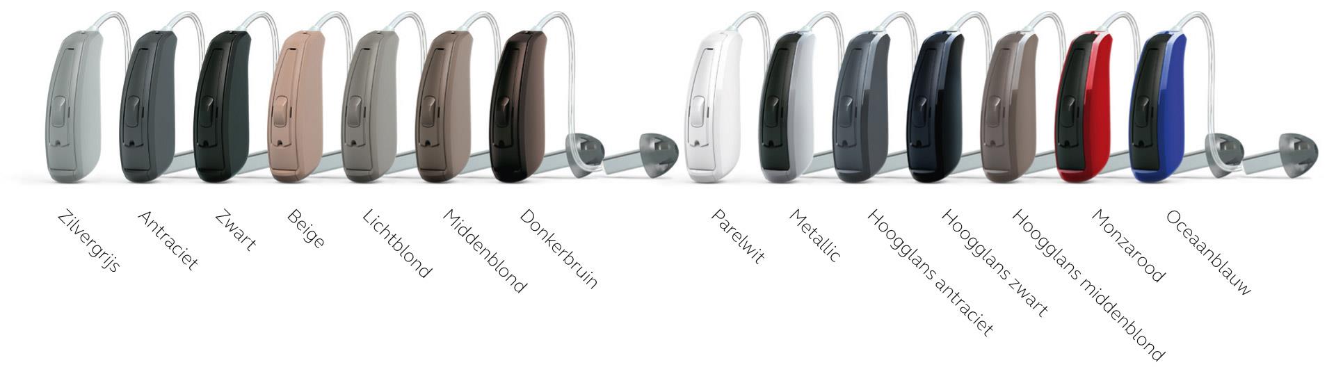 De LiNX 3D hoortoestellen zijn in verschillende kleuren verkrijgbaar